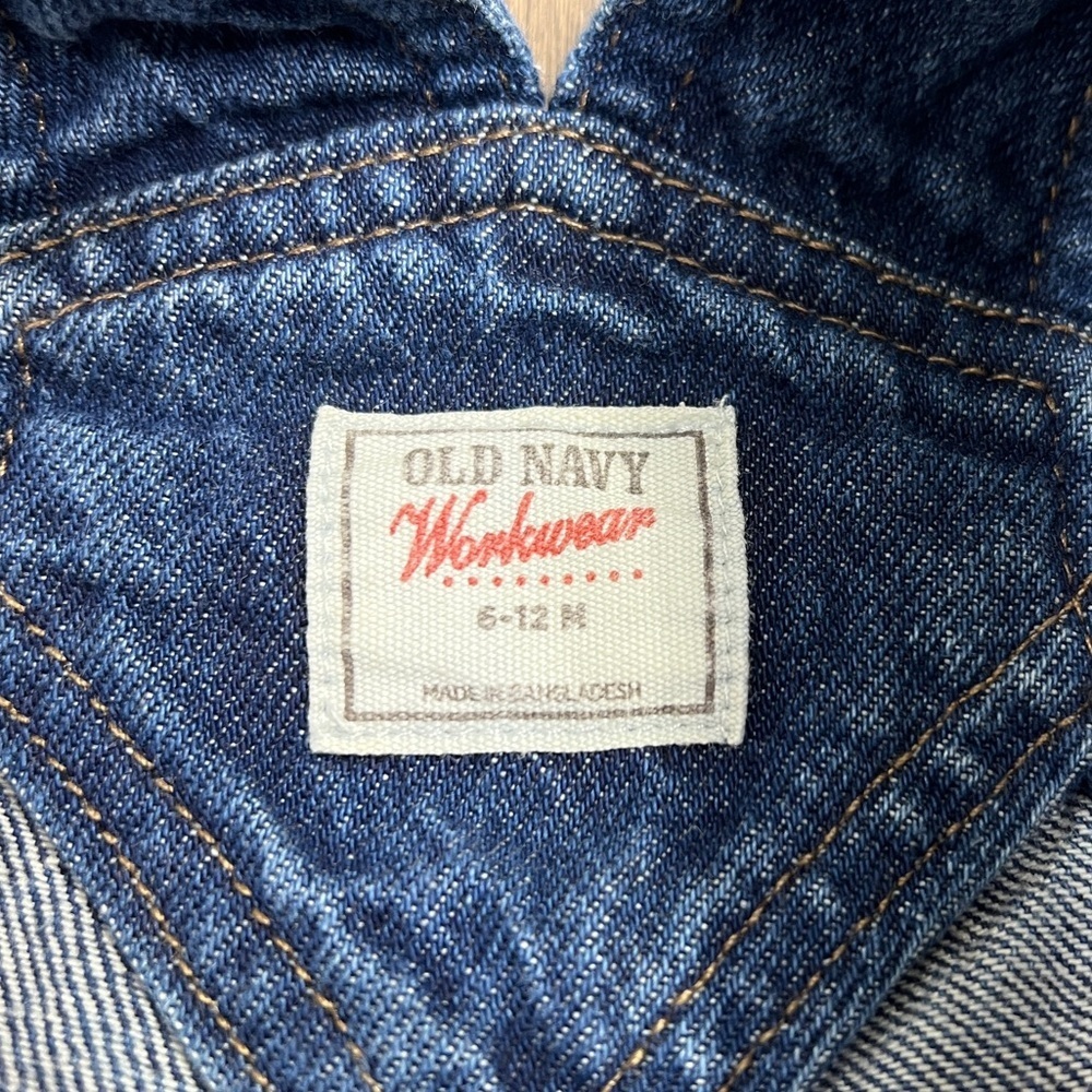 Old Navy Workwear Baby Denim Overalls 6-12 Months Dark Wash Cotton - Picture 5 of 7